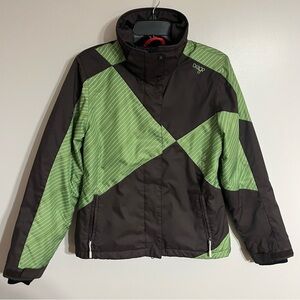 Orage Green and Brown Ski Jacket with High Collar and Lightweight Design